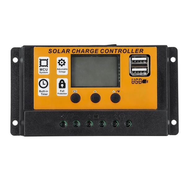 

lcd display 12v/24v auto solar charge controller pwm dual usb controller - 20a