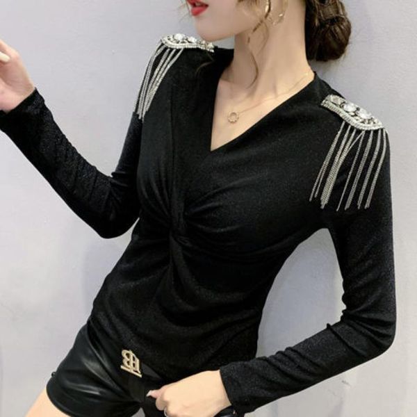 

women's blouses & shirts 2021 women spring elegant tassel female plus size long sleeve v-neck casual lady solid loose blouse n20, White