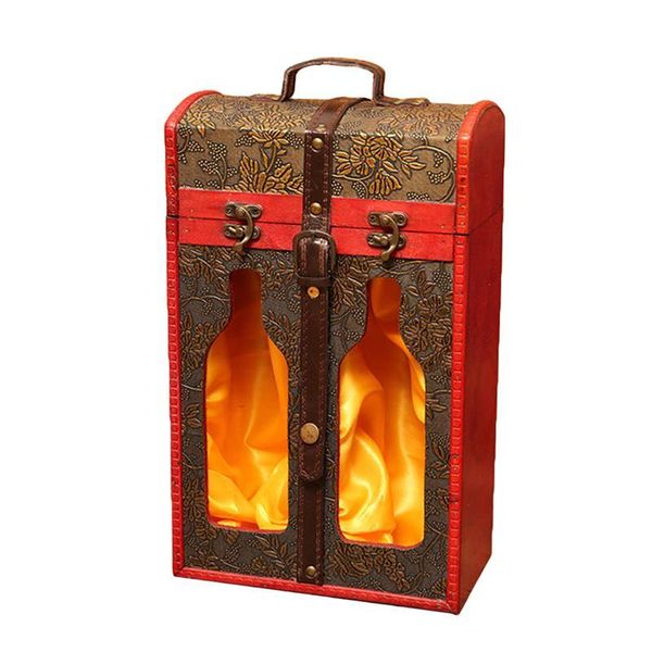 

storage bottles & jars retro wine packaging box chinese style wooden gift case hollow out pu leather decorative container