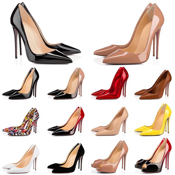 

red bottoms designer shoes high heels 8  12cm so kate women dress party wedding office&career formal genuine leather point toe pumps size, Black