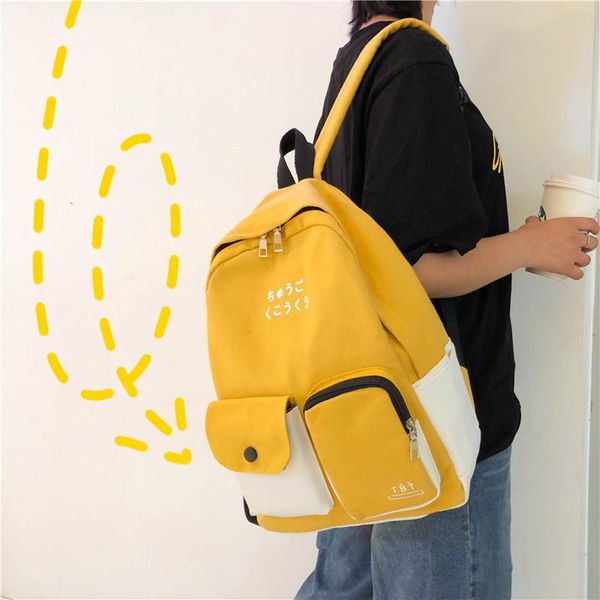 

backpack harajuku school style color matching student bag leisure large-capacity