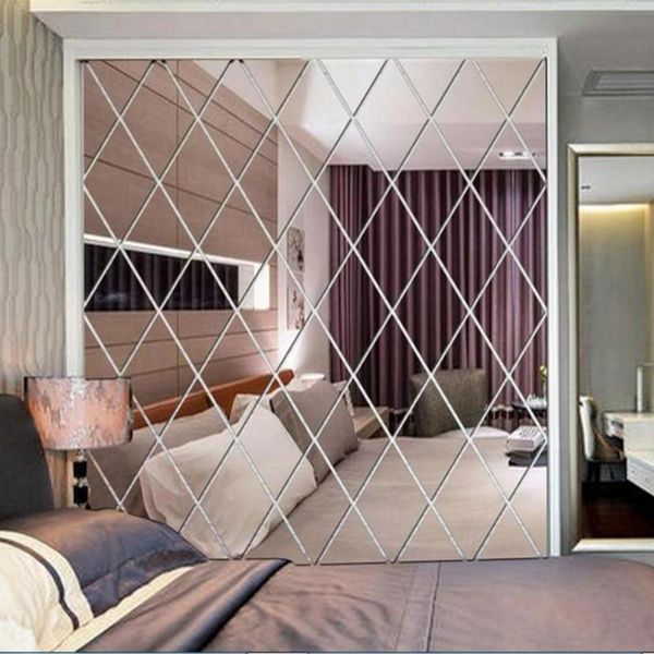 

wall stickers fashion style colorful rhombus smooth mirror sticker diy background splicing decal living room home bathroom decoration