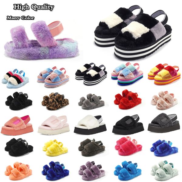 

fashion shoes open toe cotton mop fluffy slides hairy slippers for women flip flops in autumn and winter wear non slip outdoor outside thick, Black