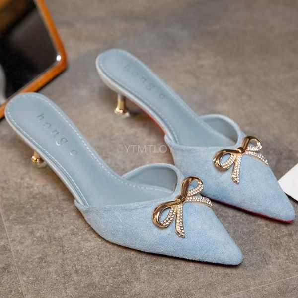 

fashion slip on women mules pointed toe summer sandals platform slippers sandalias outside zapatillas mujer casa, Black