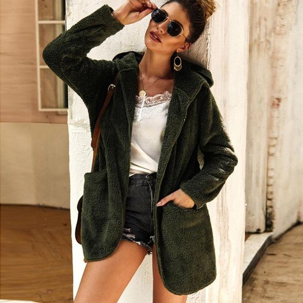 

women's jackets women faux fur hooded teddy coat fashion slim 2021 winter warm jacket elegant female lapel overcoat outerwear, Black;brown