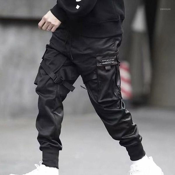

men's pants fashion men cargo ribbons harem joggers harajuku sweatpant hip hop trousers gm, Black