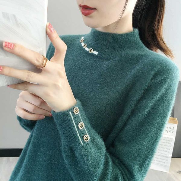 

basic thick mohair turtleneck sweater pullover women autumn winter casual long sleeve bottom sweater female chic jumpers 210604, White;black