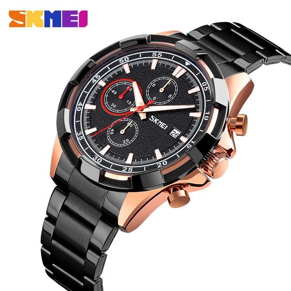 

wristwatches skmei men's watches luxury stainless steel business quartz watch satch date dipslay clock waterproof wrist for men, Slivery;brown