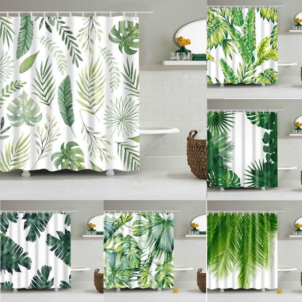 

shower curtains tropical green plant leaf palm cactus bathroom curtain frabic waterproof polyester with hooks