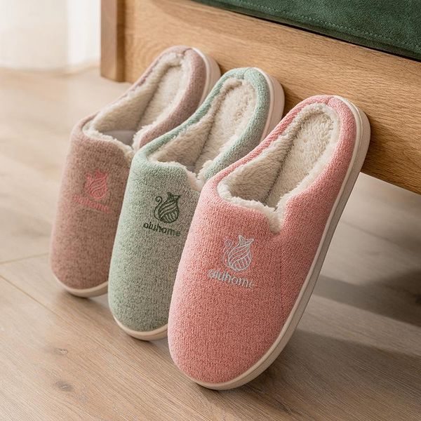

female and male cotton slippers women's autumn winter indoor non-slip warm home plush men cloth fabric slipper, Black