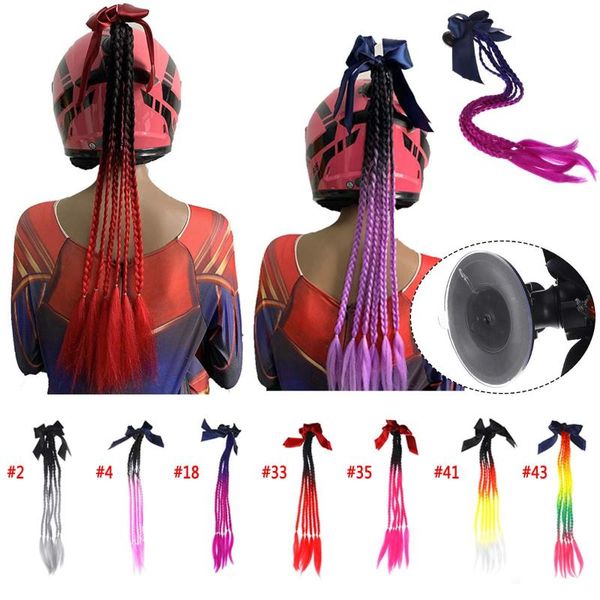 

motorcycle helmets 22" punk style bicycle helmet braids bike gradient twist sucker removable braid pigtail ponytail motocross racing