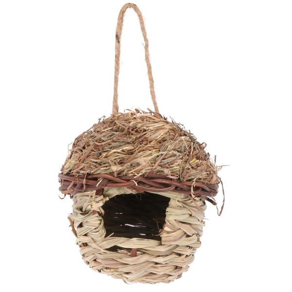 

bird cages 1pc nest house weaving straw shelter creative birdcage (khaki)