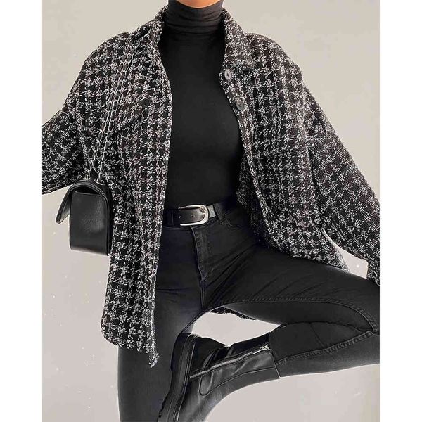 

jackets 2021 women jacket plaid checkered long sleeves lapel collar classic style coat fashion outerwear veste femme, Black;brown
