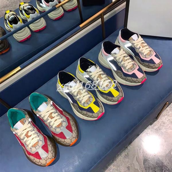 

2021 plaid rhyton casual shoe beige men trainers vintage luxury chaussures ladies shoes designer sneakers couple size 35-45, Black