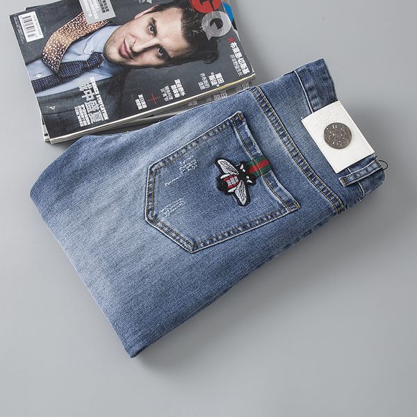 

fashion jeans 2021 spring hole blue embroidery bee men's personality trend european