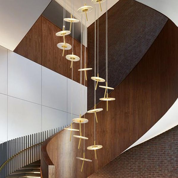 

pendant lamps post-modern light luxury staircase long chandelier, all copper atmosphere restaurant building, duplex building chandelier