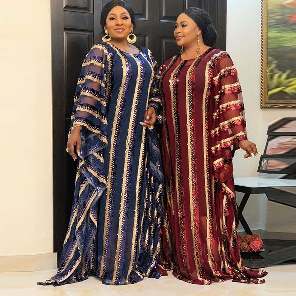 

mesh sequin african dresses for women 2021 nigerian clothes long maxi evening party dress africaine femme robe de soiree, Red