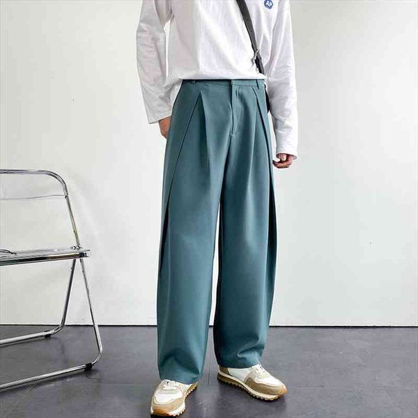 

spring summer loose suit korean women pant dress harajuku streetwear solid color wide-leg straight-leg men, Black