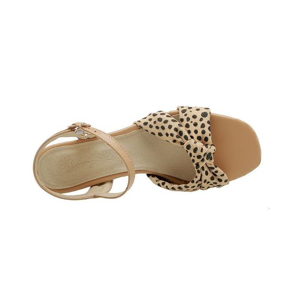

sandals lloprost ke women shoes open-toed fashion square high heel buckle leopard summer casual ladies size 32-46 h386 uevo, Black