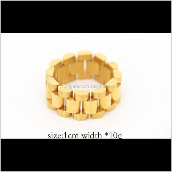 

cluster drop delivery 2021 hip hop men stainless steel chain punk style 24k gold three row watch strap golden rings fashion party jewelry gi, Golden;silver