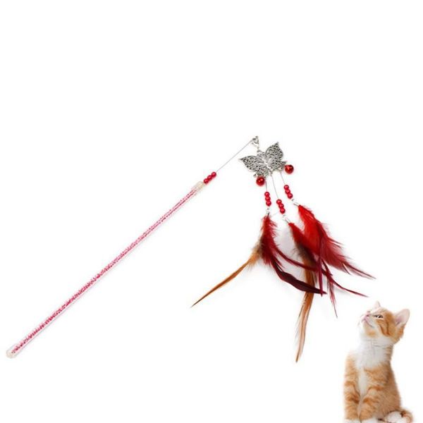 

cat toys teaser wand toy with zinc alloy feather butterfly attachment (replaceable) make sticker wand2021