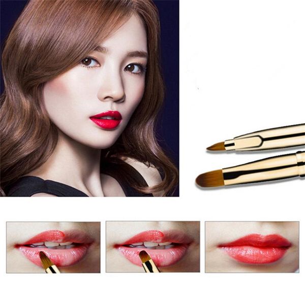 

eyelash curler 1pc dual head makeup brush lip retractable eye liner eyeshadow foundation cosmetics gold adjustable tool