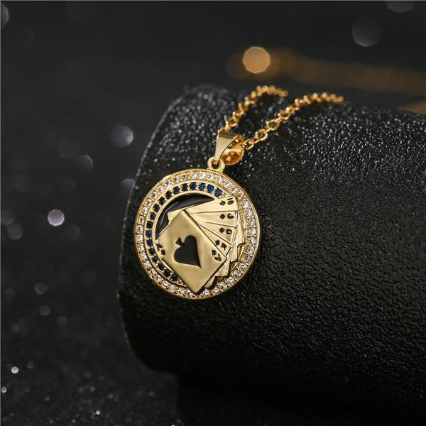 

lucky flush poker pendant necklace for women men gold chain cz mens good luck party jewelry necklaces, Silver