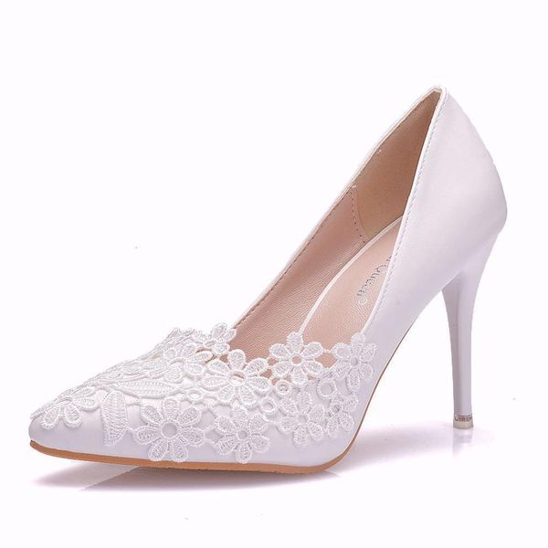 

sandals 2021spring pointed lace single shoes shallow mouth stiletto dress large size women's banquet bride bridesmaid wedding shoe, Black