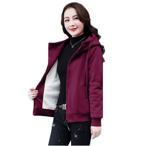 

women's hoodies & sweatshirts plus velvet sweatshirt female 2021 autumn winter thick hooded women sports jacket loose short long-sleeve, Black