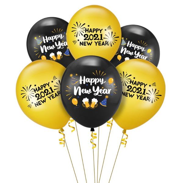 

party decoration 10pcs happy year 2021 latex balloons holiday celebration black gold printing