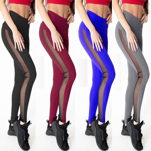 

leggings fashion women's yoga mesh splicing capris, Black