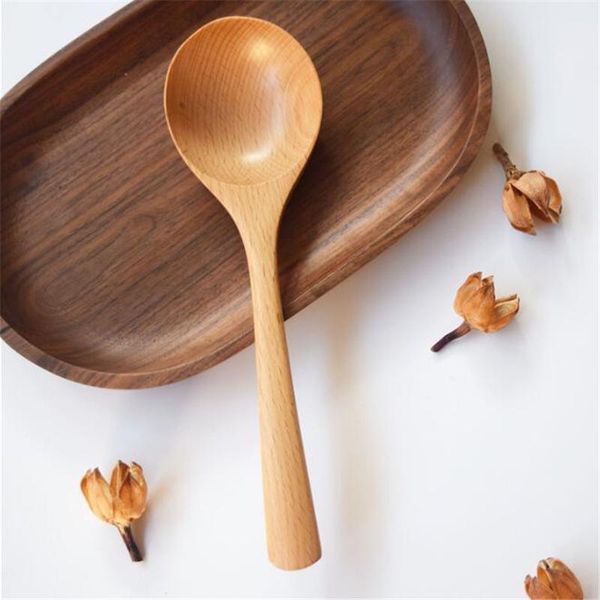 

dinnerware sets japanese-style beech wooden long handle spoons large round porridge pot soup ladle for kitchen accessories