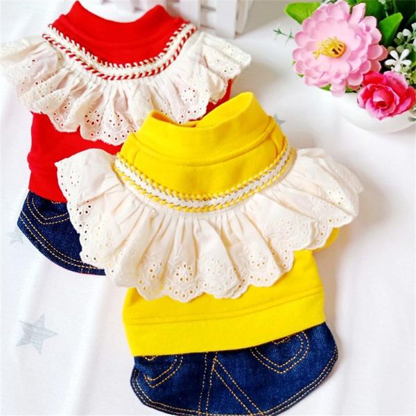 

dog apparel winter dress cute lace denim skirt cat puppy clothes yorkshire poodle pomeranian bichon schnauzer pet clothing