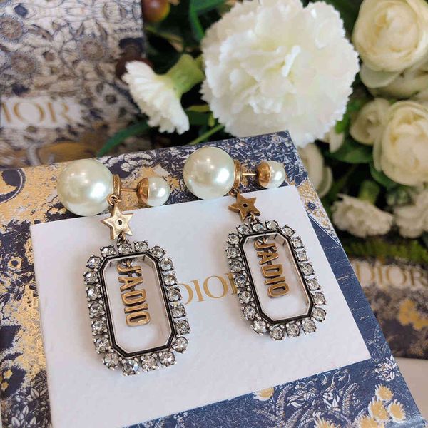 

special offer 75% off outlet online family pearl letter women's geometric earrings and earrings, Golden