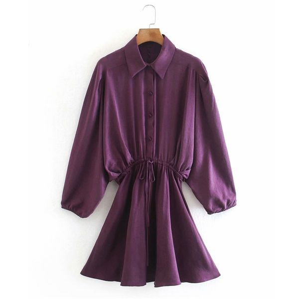 

summer women loose shirts dress long sleeve drawstring bow tie a-line es female elegant street mini vestidos 210513, Black;gray