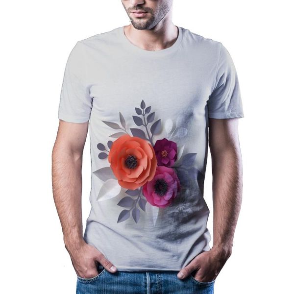 

men's t-shirts 2021 summer round neck short sleeve 3d printing t-shirt sportswear fresh flowers size, White;black