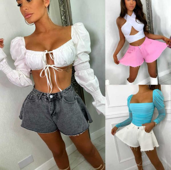 

jeans 2021 summer women denim shorts three color pants, Blue