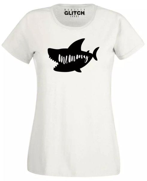 

Mummy Shark Womens T-Shirt Mother Grandad Daddy Animal Gift Proud, White;black