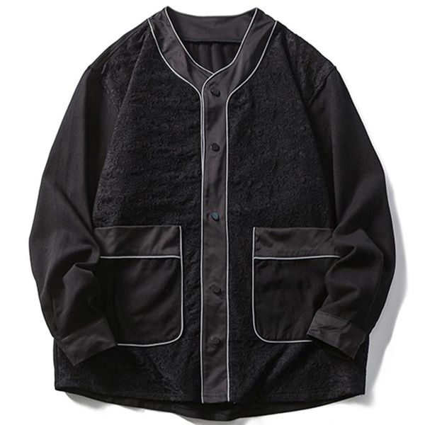 

men's jackets lacible hip hop streetwear jacket men vintage reflective strip cardigan coat harajuku cotton autumn casual button outwear, Black;brown