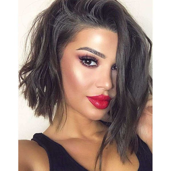 

wig women's short curly hair high temperature silk head cover, Black