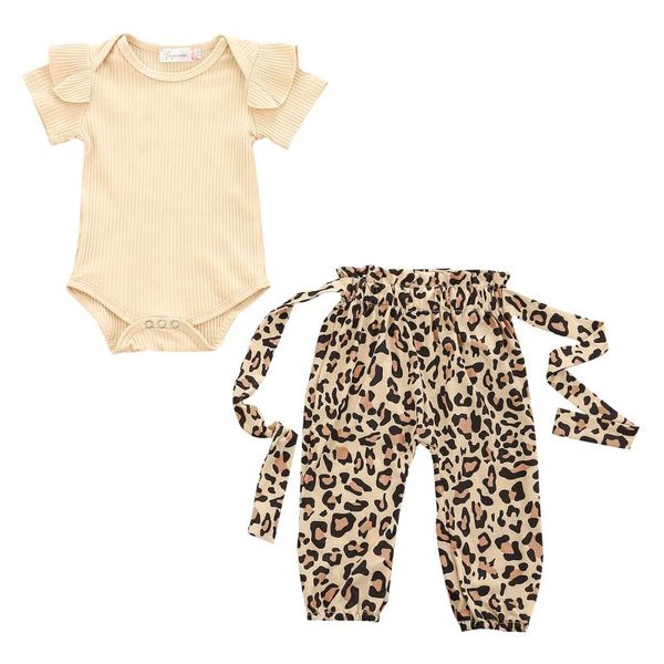 

clothing sets born baby girls fashion 2-piece outfit set short sleeve romper and leopard pants, White