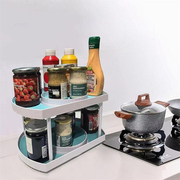

kitchen storage & organization rotating double-layer finishing shelf non-slip rack spice tray