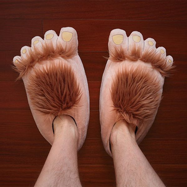 

furry warm slippers big hairy savage hobbit feet plush home slippers halloween shoes aic12, Black