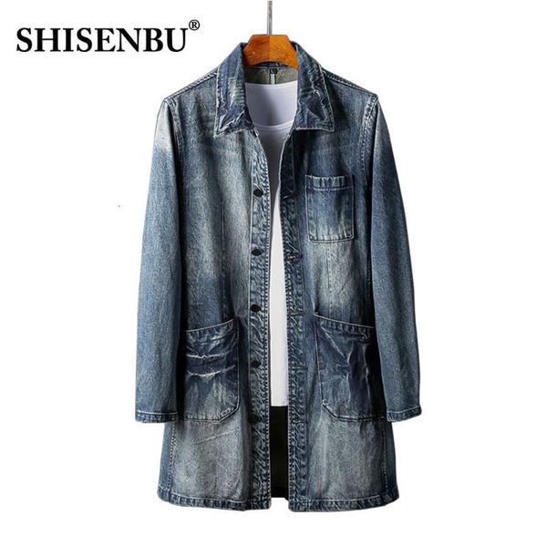 

men's jackets ripped holes long jeans jacket men 4xl cotton denim warm blue vintage windbreaker chaqueta hombre hip hop coat male bz1r, Black;brown