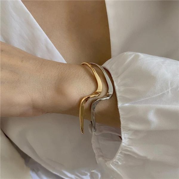 

charm bracelets fflacell 2021 trend simple bending water pattern wave arc opening bracelet for women girls party jewelry gift, Golden;silver