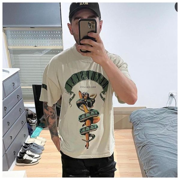 

men's t-shirts represent street style 2021 kill for love old washed eyes snake print o-neck high short sleeve t-shirt men, White;black