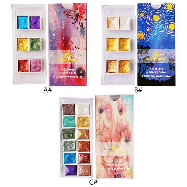 

gift sets handmade 6/12 color glitter water set metallic gold aquarela pigment paint artist painting qxnf