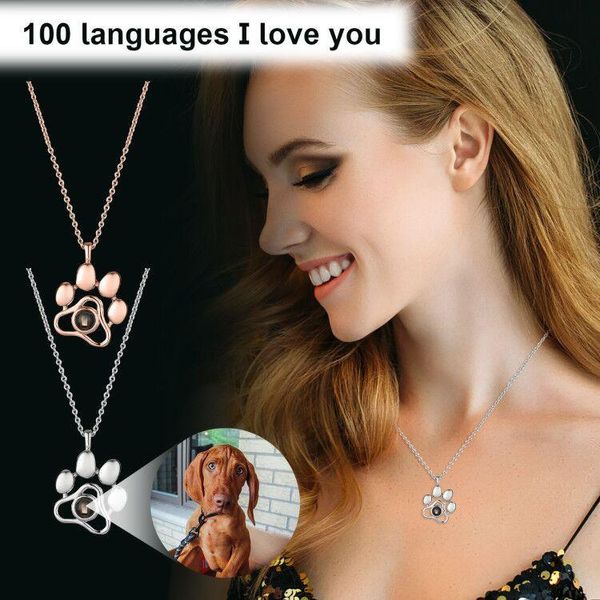 

trendy necklace 100 ianguages i iove you projection pet po accessories jewelry girl gifts chain pendant necklaces, Silver