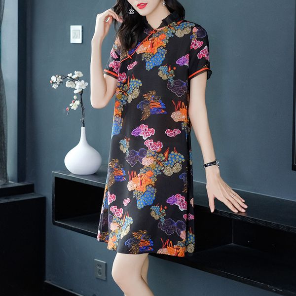 

luxury cheongsam 19331 summer organza collar cloud printed mulberry silk improved cheongsam drs, Blue;red