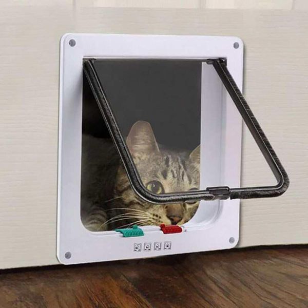 

cat carriers,crates & houses pet door 4 way lockable small dog weatherproof security flap plastic s/m/l gate supplies